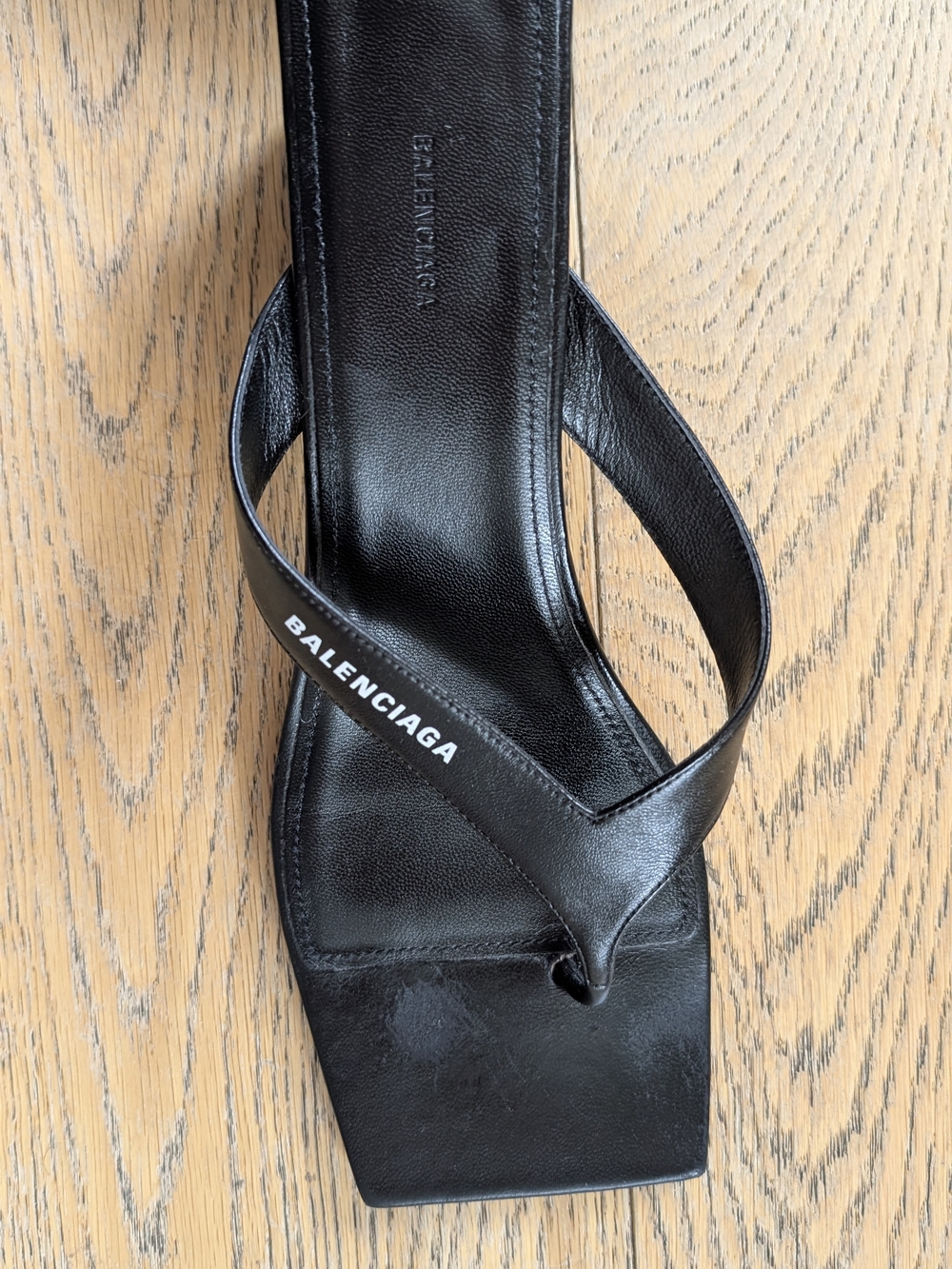 Balenciaga Black Leather Thong Sandal